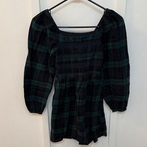 Charming Black and Green Plaid Smocked Kids Dress